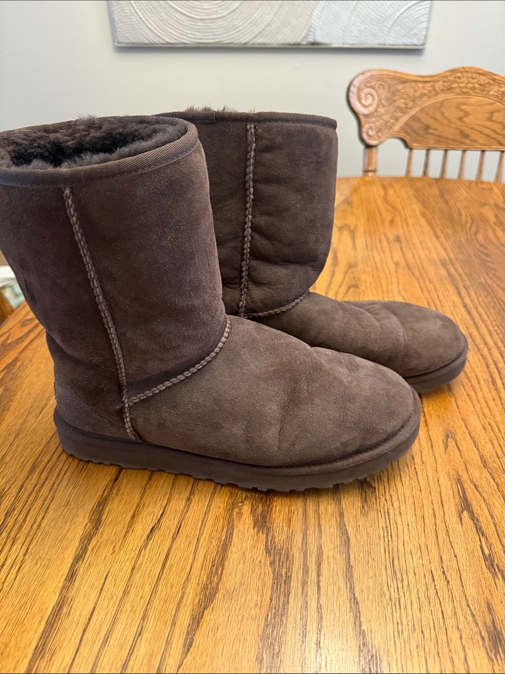 UGG Short Suede Shearling Boots in Dark Brown